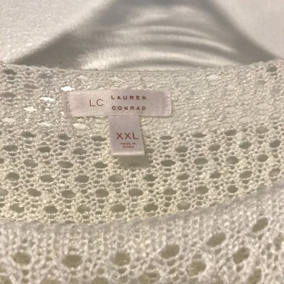 Lauren Conrad Scoop neck Open knit Cropped Sweater Bell sleeves XXL Off-white - Picture 5 of 8